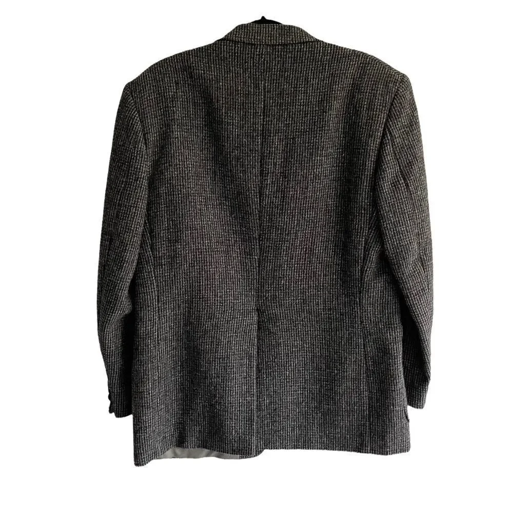 HARRIS TWEED Vintage Hand Woven Wool Sports Coat Jacket Blazer Gray Black 42R